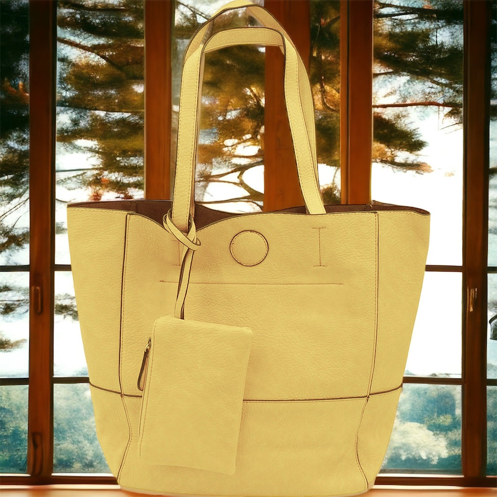 Raw Edge Tote Handbag With Coinpurse - Buttercup
