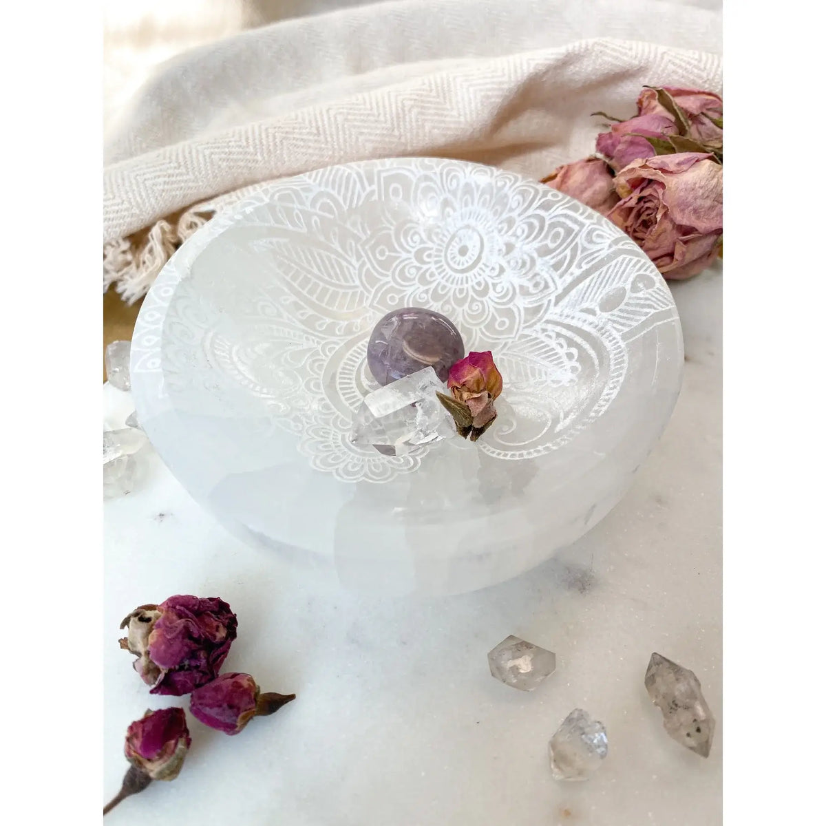 Selenite Offering Bowl - "Henna Prayer" 8cms