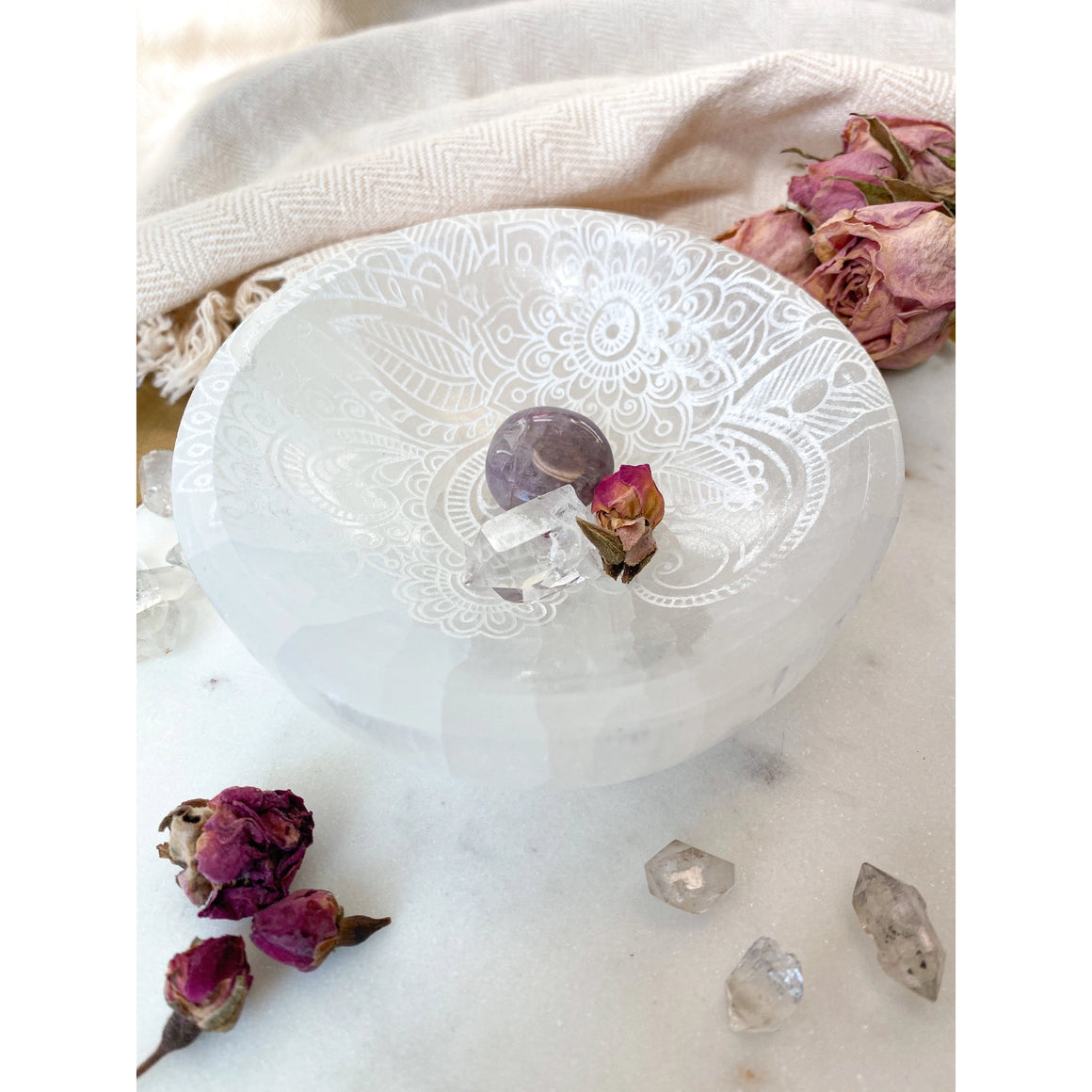 Selenite Offering Bowl - "Henna Prayer" 8cms-Live in the Light Naturally Ltd