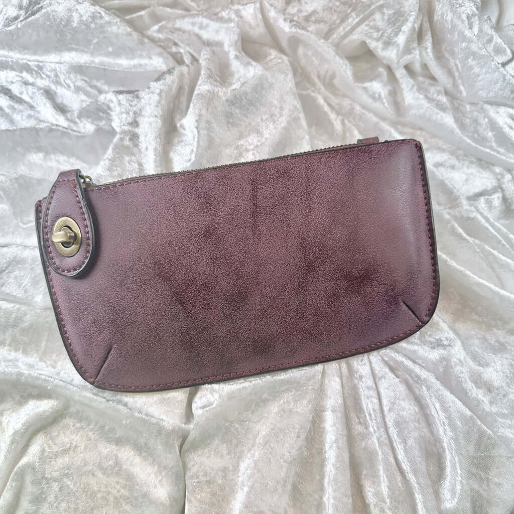 Vegan Clutch Bag Cross Body Wristlet - Aubergine