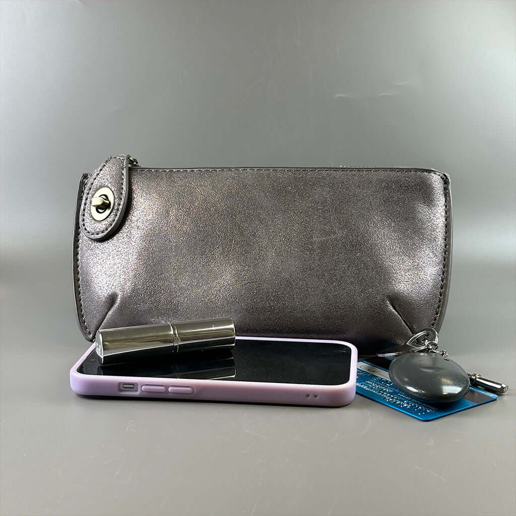 Vegan Clutch Bag Cross Body Wristlet - Gunmetal