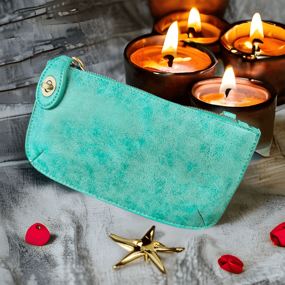 Vegan Clutch Bag Cross Body Wristlet - Pacific Blue