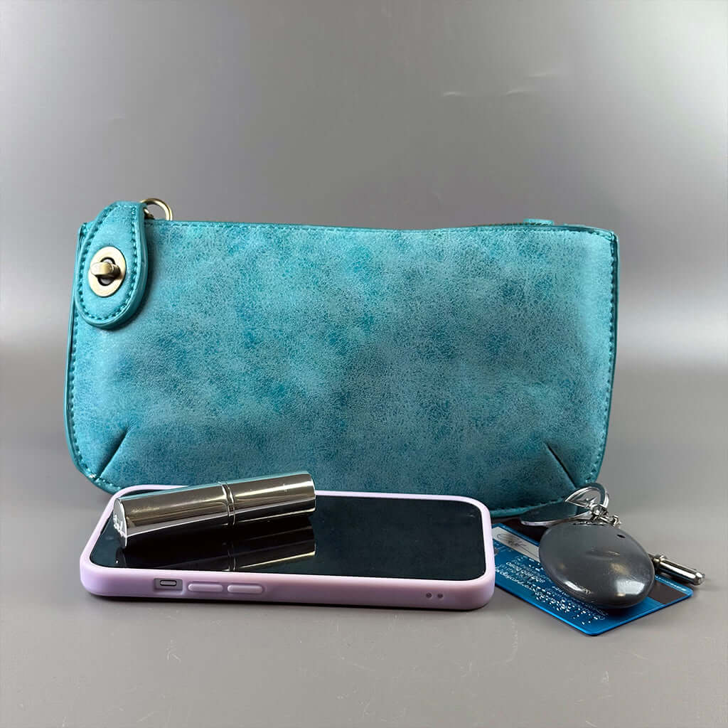 Vegan Clutch Bag Cross Body Wristlet - Pacific Blue