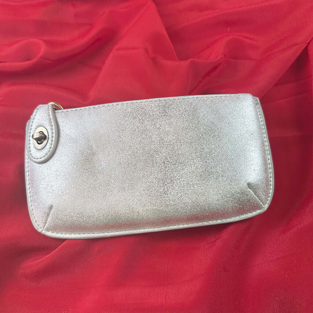 Vegan Clutch Bag Cross Body Wristlet - Silver