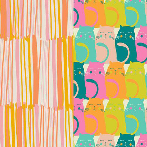 Face Mask - with Ear Loops. Colourful Kitties & Sherbert Stripe by Marley's Monsters