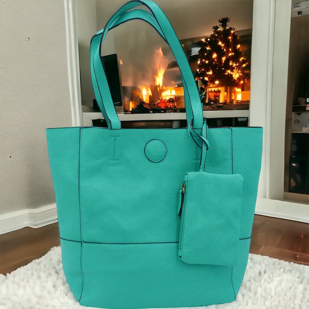 Raw Edge Tote Torebka Z Monetą - Seafoam