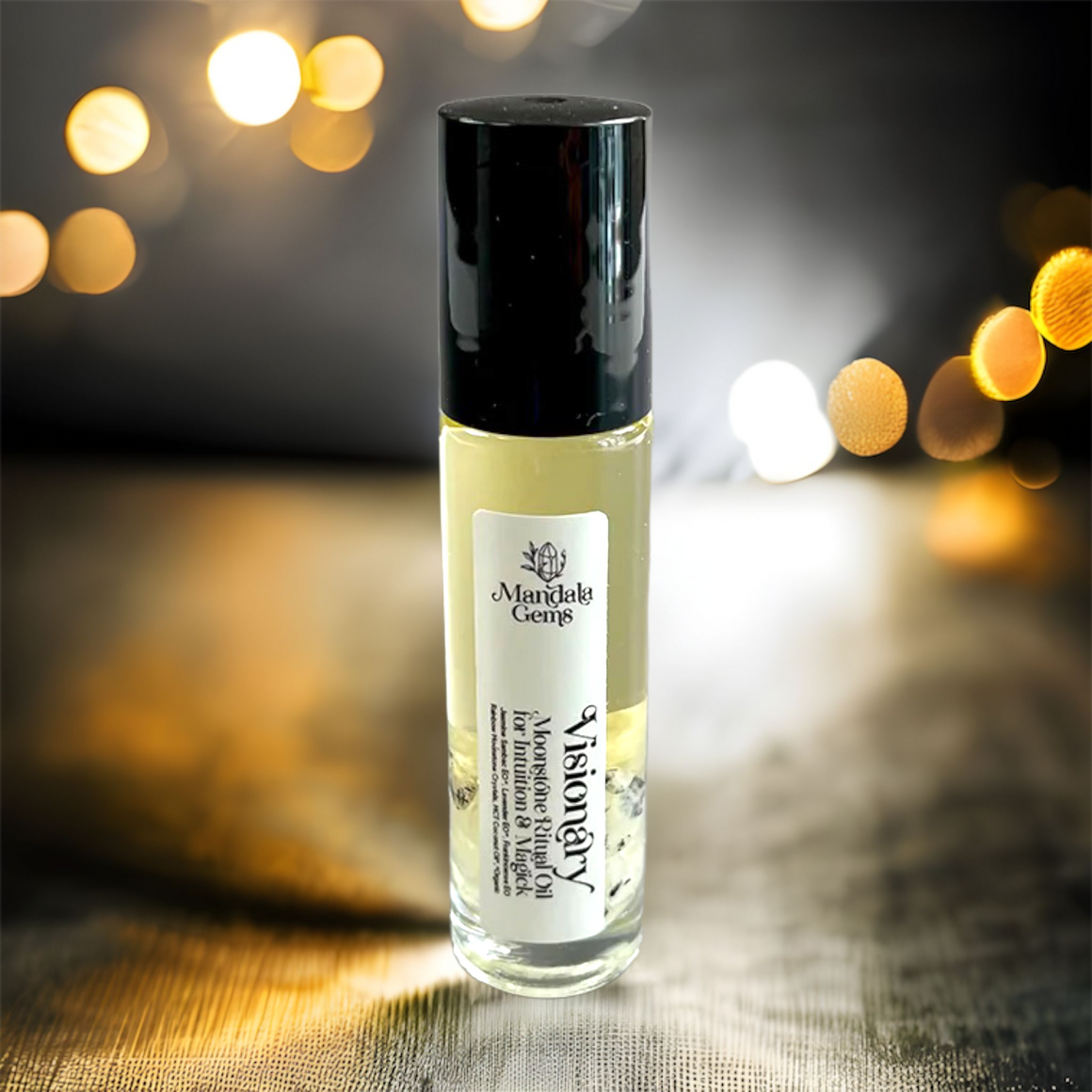 Rouleau d&#39;huile de parfum VISIONARY JASMINE avec cristaux Rainbow MOONSTONE